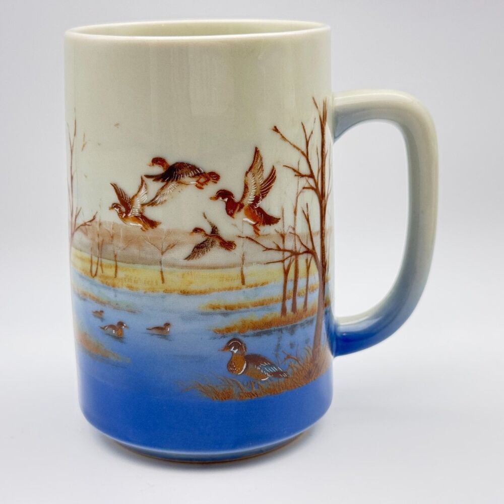 Otagiri Japan Blue Duck Scene Ceramic Coffee Mug Waterfowl Wildlife